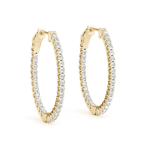 Yellow gold Round Cut Diamond Inside-Out Hoop Earrings in White Gold with Prong Setting