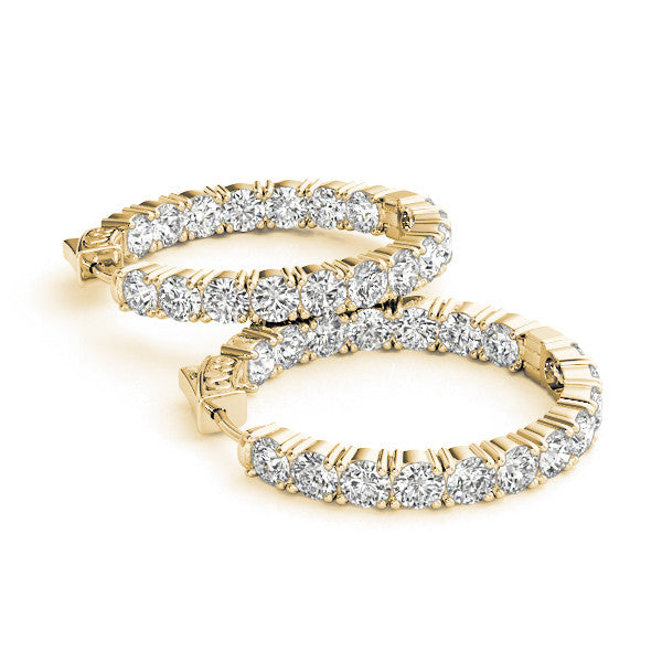 Yellow gold Round Cut Diamond Inside-Out Hoop Earrings with Shared Prong Setting