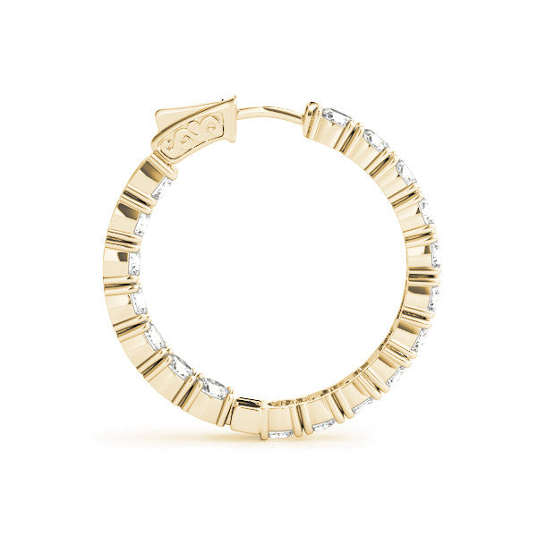 Yellow gold Round Cut Diamond Inside-Out Hoop Earrings with Shared Prong Setting