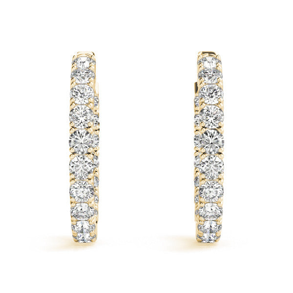 Yellow gold Round Cut Diamond Inside-Out Hoop Earrings with Shared Prong Setting