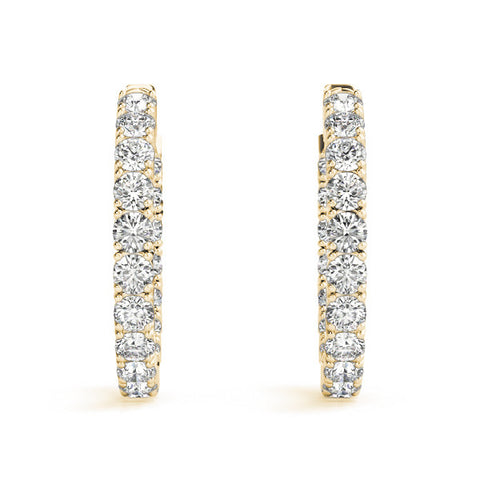 Yellow gold Round Cut Diamond Inside-Out Hoop Earrings with Shared Prong Setting 3