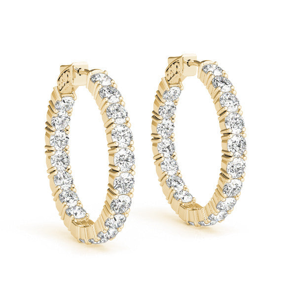 Yellow gold Round Cut Diamond Inside-Out Hoop Earrings with Shared Prong Setting