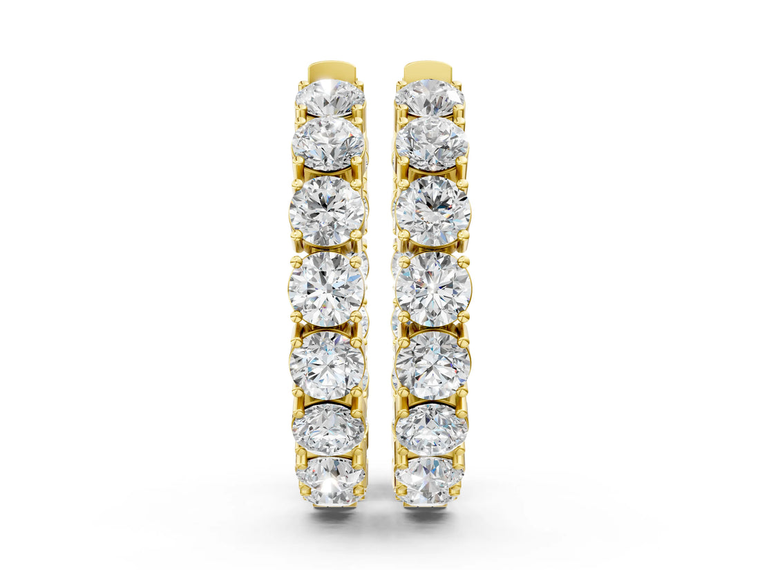 Yellow gold Round Cut Diamond Inside-Out Hoop Earrings with Shared Prong Setting_5