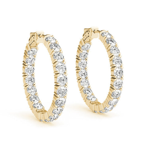 Yellow gold Round Cut Diamond Inside-Out Hoop Earrings with Shared Prong Setting