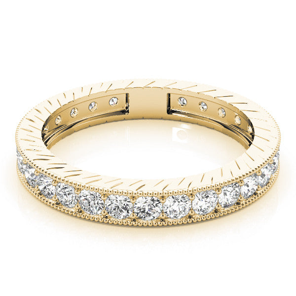 Yellow gold Round Cut Diamond Milgrain Bezel Set Eternity Band 1