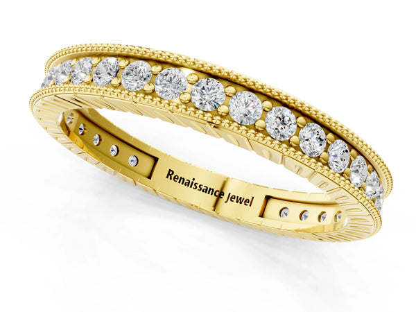 Yellow gold Round Cut Diamond Milgrain Bezel Set Eternity Band