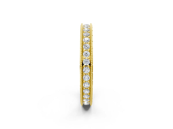 Yellow gold Round Cut Diamond Milgrain Bezel Set Eternity Band