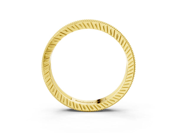 Yellow gold Round Cut Diamond Milgrain Bezel Set Eternity Band