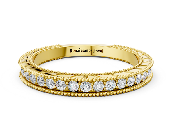 Yellow gold Round Cut Diamond Milgrain Eternity Band with Channel Setting