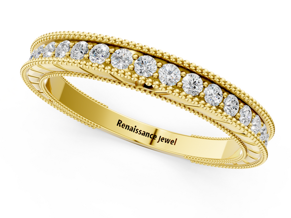 Yellow gold Round Cut Diamond Milgrain Eternity Band with Channel Setting