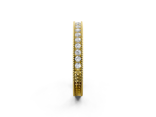 Yellow gold Round Cut Diamond Milgrain Eternity Band with Channel Setting