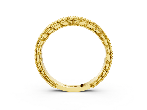 Yellow gold Round Cut Diamond Milgrain Eternity Band with Channel Setting