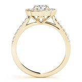 Yellow gold Fancy Pink Round  Cut Diamond Milgrain Floral Halo Engagement Ring with Pavé Band