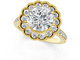 Yellow gold Round Cut Diamond Milgrain Floral Halo Engagement Ring with Pavé Band_26