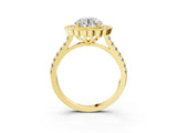 Yellow gold Round Cut Diamond Milgrain Floral Halo Engagement Ring with Pavé Band_28