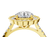 Yellow gold Round Cut Diamond Milgrain Floral Halo Engagement Ring with Pavé Band_29
