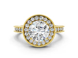 Yellow gold Round Cut Diamond Milgrain Halo Engagement Ring with Round Pavé Band and Prong Setting_12