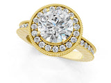Yellow gold Round Cut Diamond Milgrain Halo Engagement Ring with Round Pavé Band and Prong Setting_13