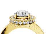 Yellow gold Round Cut Diamond Milgrain Halo Engagement Ring with Round Pavé Band and Prong Setting_16
