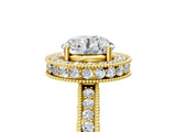 Yellow gold Round Cut Diamond Milgrain Halo Engagement Ring with Round Pavé Band and Prong Setting_17