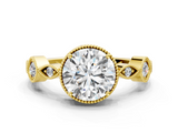 Yellow gold Round Cut Diamond Milgrain Marquise Band with Prong Setting_3