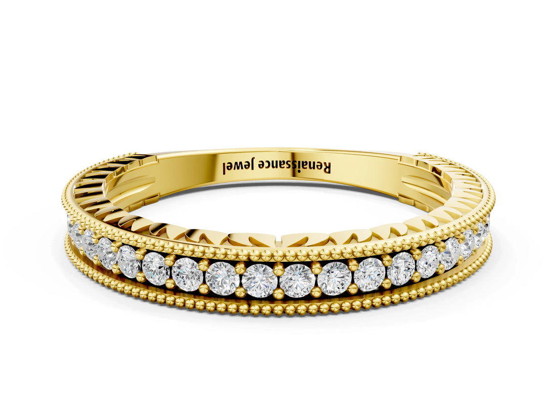 Yellow gold Round Cut Diamond Milgrain Pavé Eternity Band_4