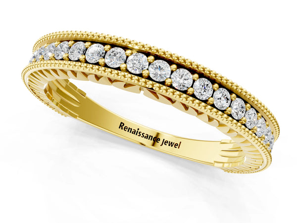 Yellow gold Round Cut Diamond Milgrain Pavé Eternity Band