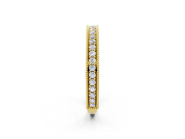 Yellow gold Round Cut Diamond Milgrain Pavé Eternity Band