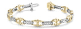 Yellow gold Round Cut Diamond Milgrain Tennis Bracelet with Fleur-de-Lis Prong Setting