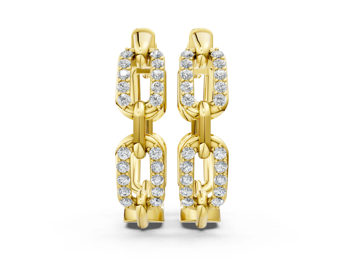 Yellow gold Round Cut Diamond Paperclip Hoop Earrings_4