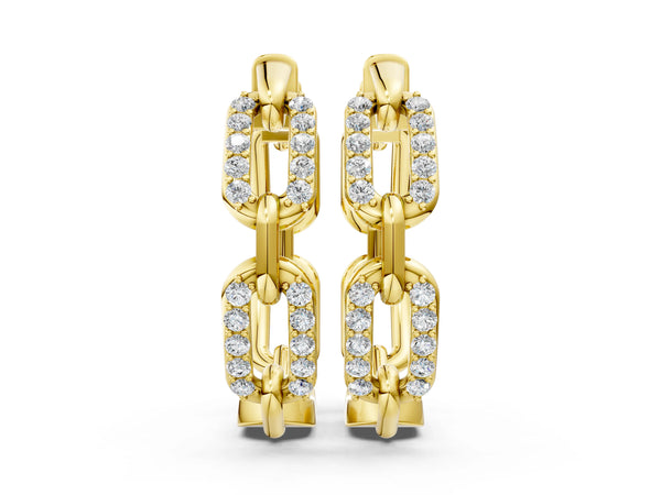 Yellow gold Round Cut Diamond Paperclip Hoop Earrings