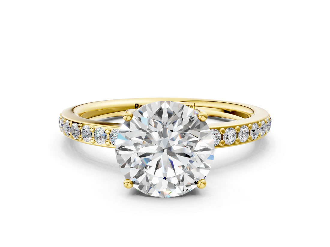 Yellow gold Round Cut Diamond Pavé Band Ring with Four-Prong Setting_36