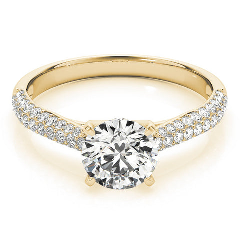 Yellow gold Round Cut Diamond Pavé Band Solitaire Ring with Four-Prong Setting 1