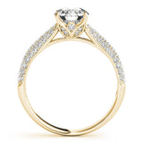 14K Yellow Gold 1.59 Carat F VS1 Round Cut Diamond Pavé Band Solitaire Ring with Four-Prong Setting