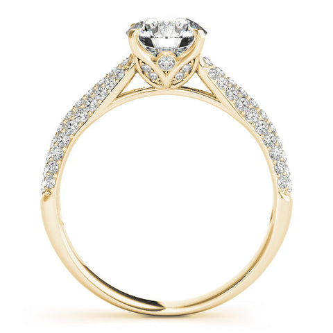 Yellow gold Round Cut Diamond Pavé Band Solitaire Ring with Four-Prong Setting 2
