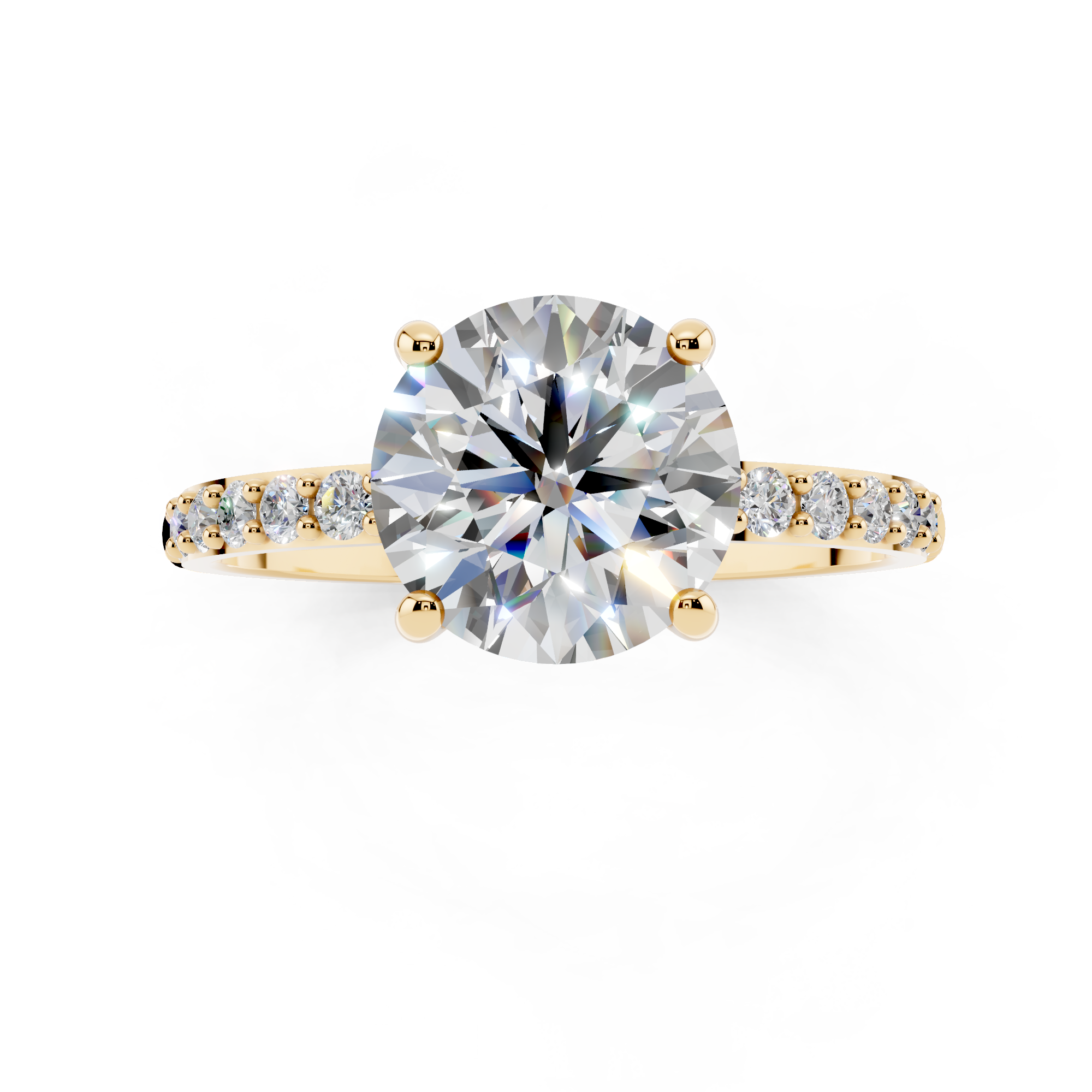 Yellow gold Round Cut Diamond Pavé Band Solitaire Ring with Four-Prong Setting_4