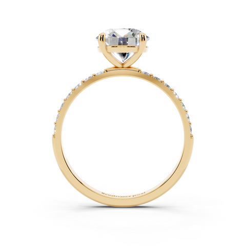 Yellow gold Round Cut Diamond Pavé Band Solitaire Ring with Four-Prong Setting_5