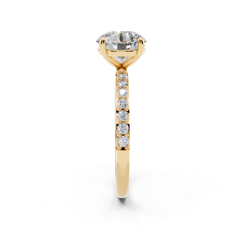 Yellow gold Round Cut Diamond Pavé Band Solitaire Ring with Four-Prong Setting_6