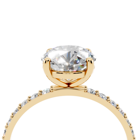 Yellow gold Round Cut Diamond Pavé Band Solitaire Ring with Four-Prong Setting_8