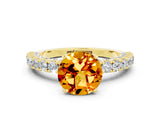 Yellow gold Round Cut Diamond Pavé Band Solitaire Ring with Prong Setting