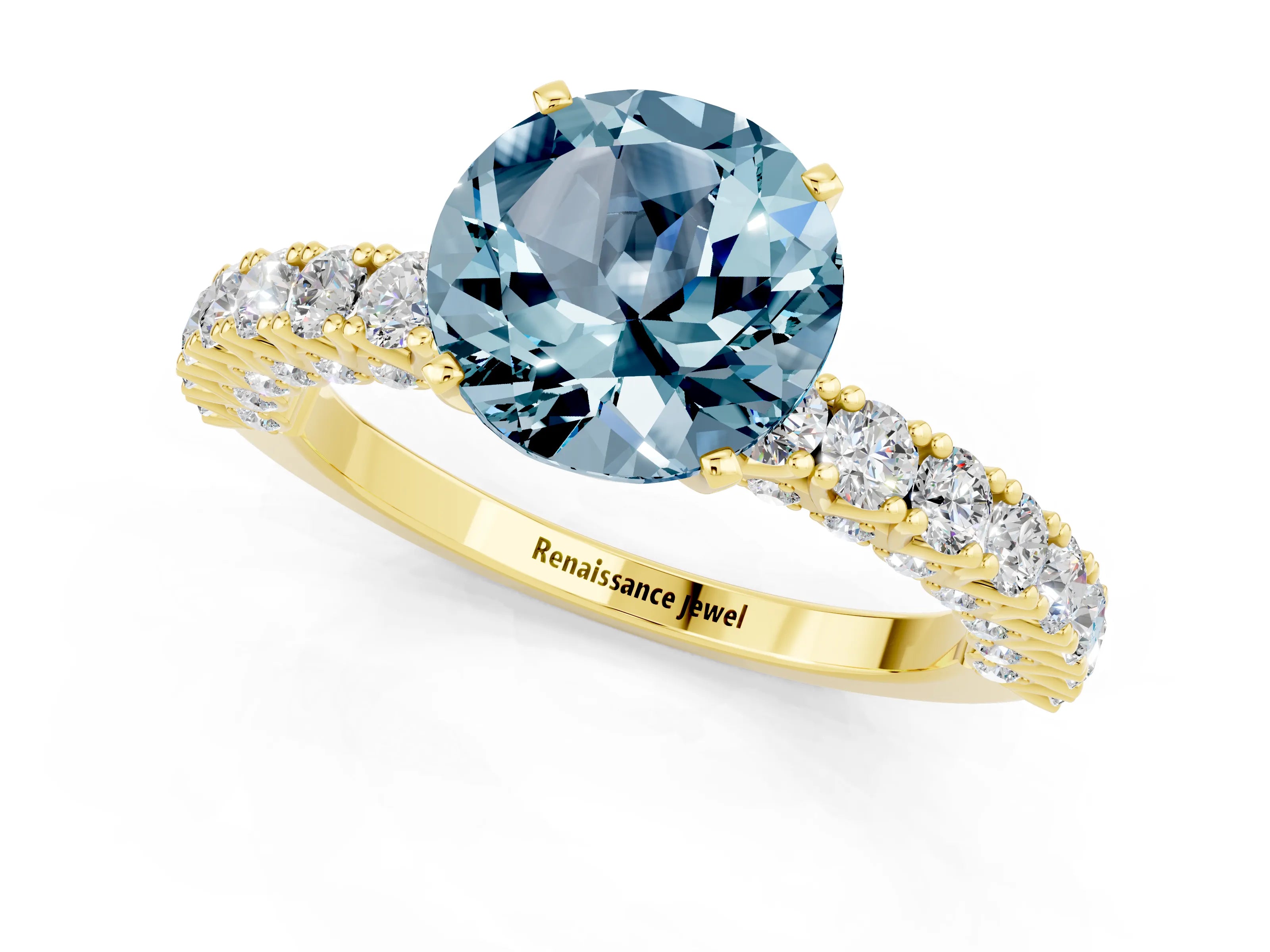 Yellow gold Round Cut Diamond Pavé Band Solitaire Ring with Prong Setting_1