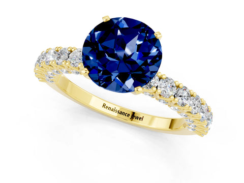 Yellow gold Round Cut Diamond Pavé Band Solitaire Ring with Prong Setting_1
