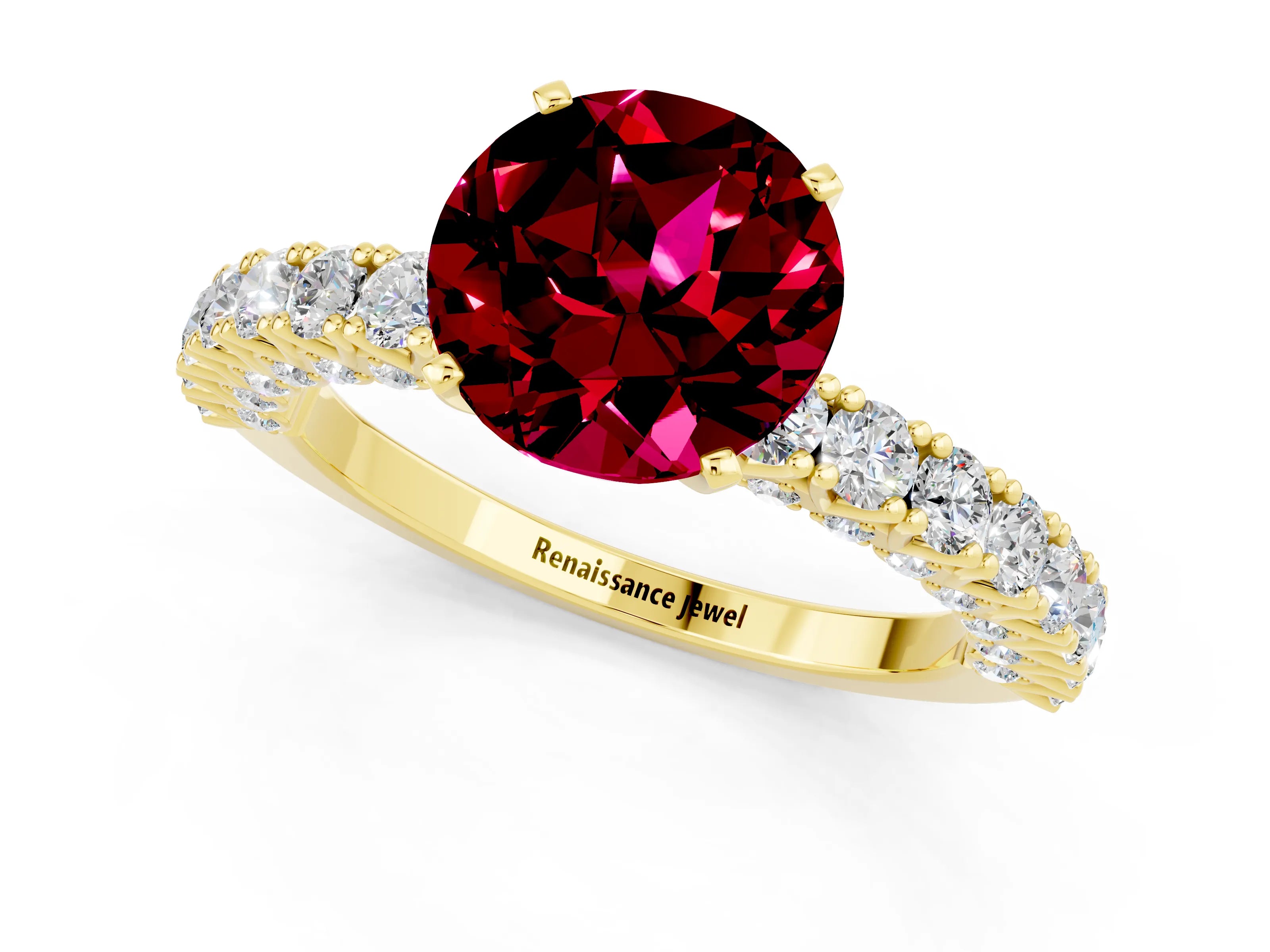 Yellow gold Round Cut Diamond Pavé Band Solitaire Ring with Prong Setting_1