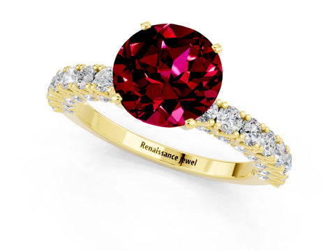 Yellow gold Round Cut Diamond Pavé Band Solitaire Ring with Prong Setting_1