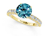 Yellow gold Round Cut Diamond Pavé Band Solitaire Ring with Prong Setting_1