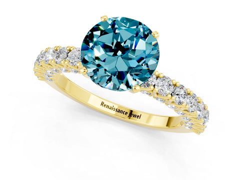 Yellow gold Round Cut Diamond Pavé Band Solitaire Ring with Prong Setting_1