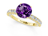 Yellow gold Round Cut Diamond Pavé Band Solitaire Ring with Prong Setting_1