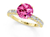 Yellow gold Round Cut Diamond Pavé Band Solitaire Ring with Prong Setting_1