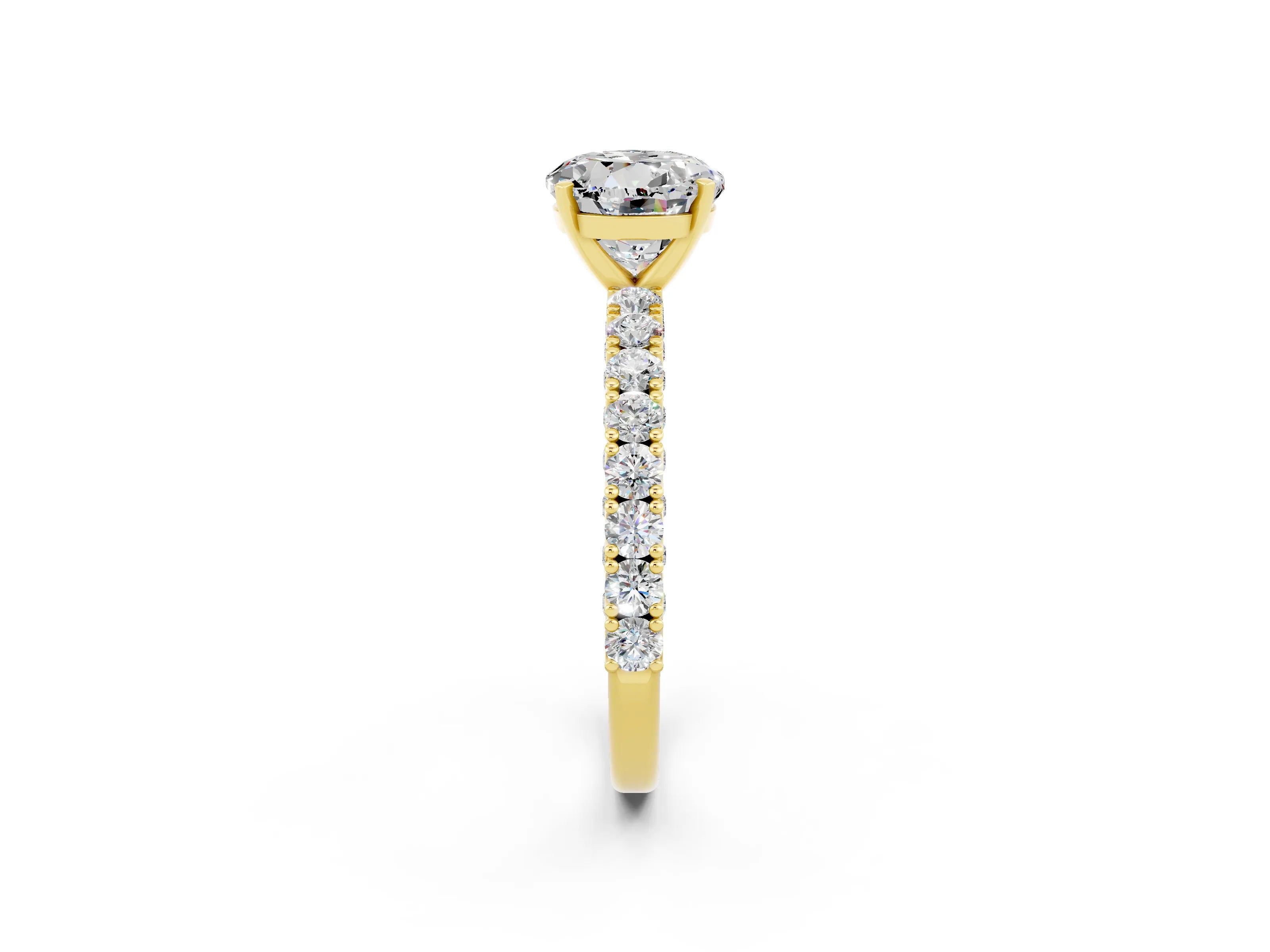 Yellow gold Round Cut Diamond Pavé Band Solitaire Ring with Prong Setting_2