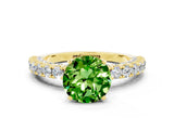 Yellow gold Round Cut Diamond Pavé Band Solitaire Ring with Prong Setting